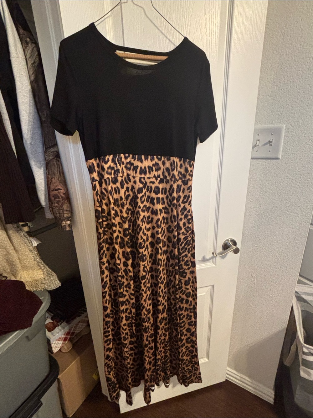 Crazy Train Black Top Leopard Print Maxi Dress